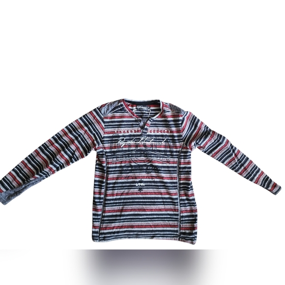 Oxygen Biker Harley Davidson Style Long Sleeve Grunge Punk Y2K Striped Shirt M - Picture 1 of 4